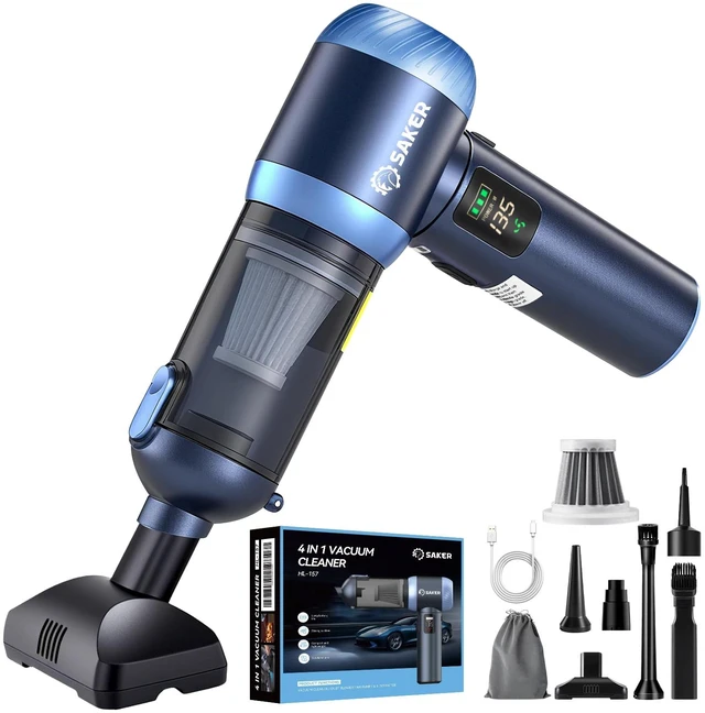 Main image of Saker 4 in1 Handheld Car Vacuum Portable Cordless 20000Pa HL157 Blue | LED Display,Vacuum, Blower, Sealing And Inflation Modes,One-Touch Dust Release, Portable Mini Vacuums for Car, Home