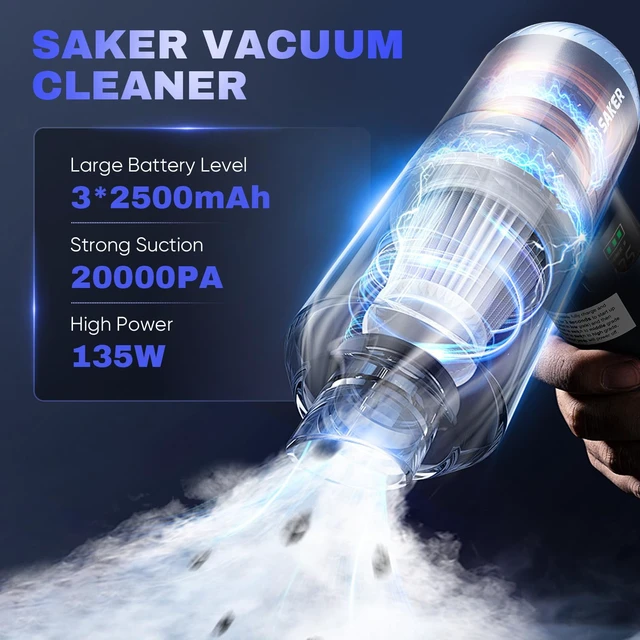 Alt view image 2 of 7 - Saker 4 in1 Handheld Car Vacuum Portable Cordless 20000Pa HL157 Blue | LED Display,Vacuum, Blower, Sealing And Inflation Modes,One-Touch Dust Release, Portable Mini Vacuums for Car, Home