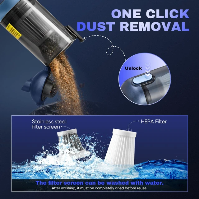 Alt view image 7 of 7 - Saker 4 in1 Handheld Car Vacuum Portable Cordless 20000Pa HL157 Blue | LED Display,Vacuum, Blower, Sealing And Inflation Modes,One-Touch Dust Release, Portable Mini Vacuums for Car, Home