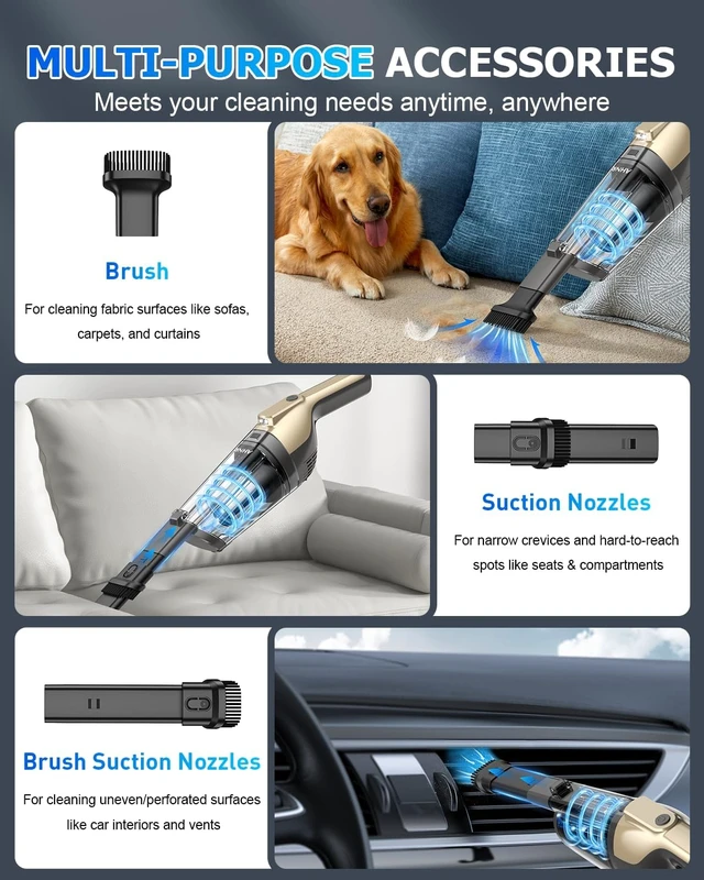 Alt view image 3 of 7 - AHNR Handheld Vacuum Cordless Rechargeable, Hand Held Car Vacuum Cleaner | 16000PA Strong Suction Hand Vacuum with Multi-Nozzles, LED Light & 2 HEPA Filters, Car Vacuum Portable Cordless for Car Home