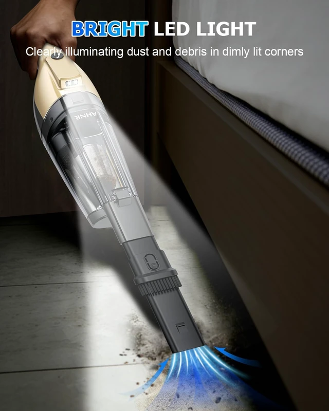 Alt view image 4 of 7 - AHNR Handheld Vacuum Cordless Rechargeable, Hand Held Car Vacuum Cleaner | 16000PA Strong Suction Hand Vacuum with Multi-Nozzles, LED Light & 2 HEPA Filters, Car Vacuum Portable Cordless for Car Home