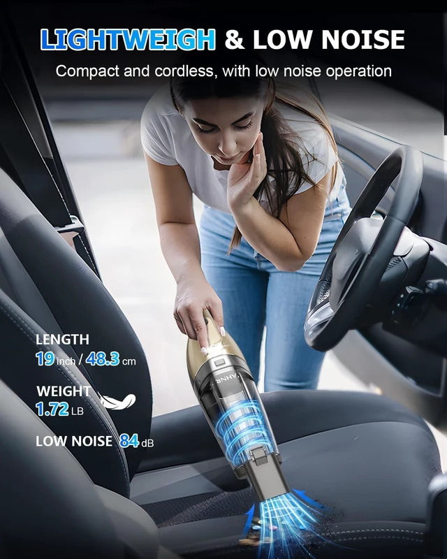 Alt view image 7 of 7 - AHNR Handheld Vacuum Cordless Rechargeable, Hand Held Car Vacuum Cleaner | 16000PA Strong Suction Hand Vacuum with Multi-Nozzles, LED Light & 2 HEPA Filters, Car Vacuum Portable Cordless for Car Home