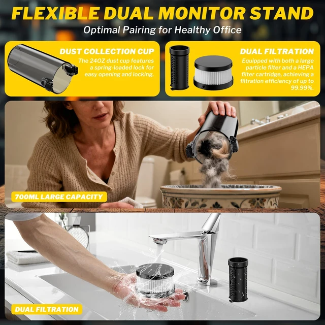 Alt view image 5 of 7 - Cordless Vacuum Cleaner for Dewalt 20V Battery, 6 in 1 Handheld Electric Vacuum Cleaner with HEPA Filter and LED Light, 46 CFM Portable Hand Vacuum for Floor, Carpet, Car (Battery Not Included)