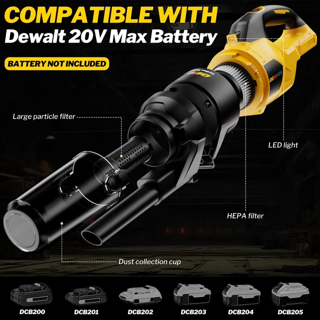 Alt view image 3 of 7 - Cordless Vacuum Cleaner for Dewalt 20V Battery, 6 in 1 Handheld Electric Vacuum Cleaner with HEPA Filter and LED Light, 46 CFM Portable Hand Vacuum for Floor, Carpet, Car (Battery Not Included)