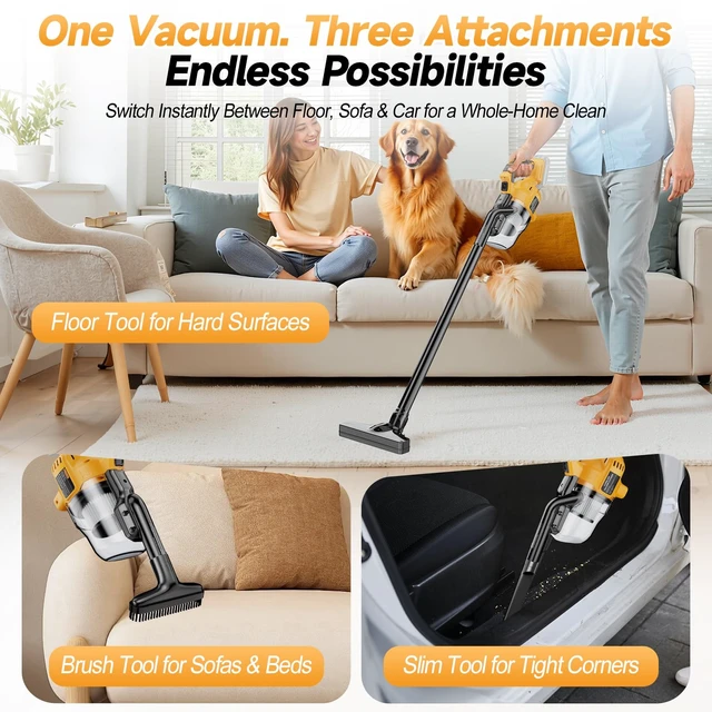 Alt view image 7 of 7 - Cordless Handheld Vacuum Cleaner Compatible with DeWalt Battery | (Tool Only,No Battery)16000Pa Strong Suction, 2 HEPA Filters & 4 Nozzles, Lightweight Portable Vacuum for Car, Home,Garage