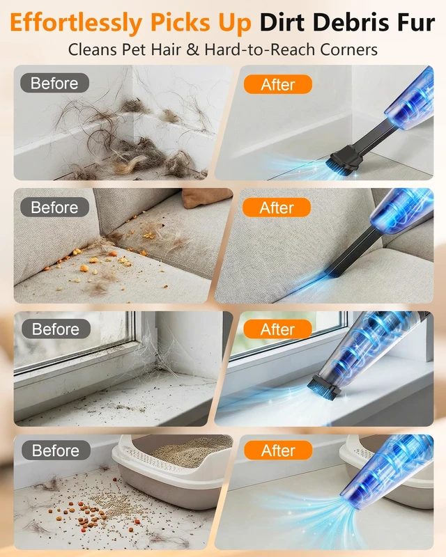 Alt view image 4 of 7 - 26000Pa Powerful Handheld Vacuum Cordless: 15-Min Quick Cleaning 120 Rooms | Portable 3H Fast Charging Dock, 18-36 Min Runtime with Brushless Motor, 1L Dust Cup One-Touch Emptying for Debris Pet Hair