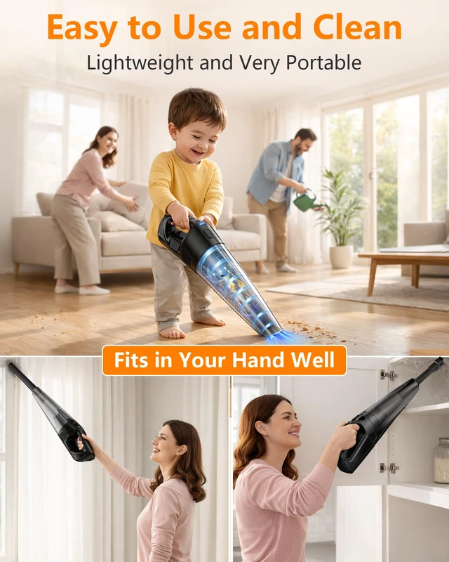 Alt view image 5 of 7 - 26000Pa Powerful Handheld Vacuum Cordless: 15-Min Quick Cleaning 120 Rooms | Portable 3H Fast Charging Dock, 18-36 Min Runtime with Brushless Motor, 1L Dust Cup One-Touch Emptying for Debris Pet Hair