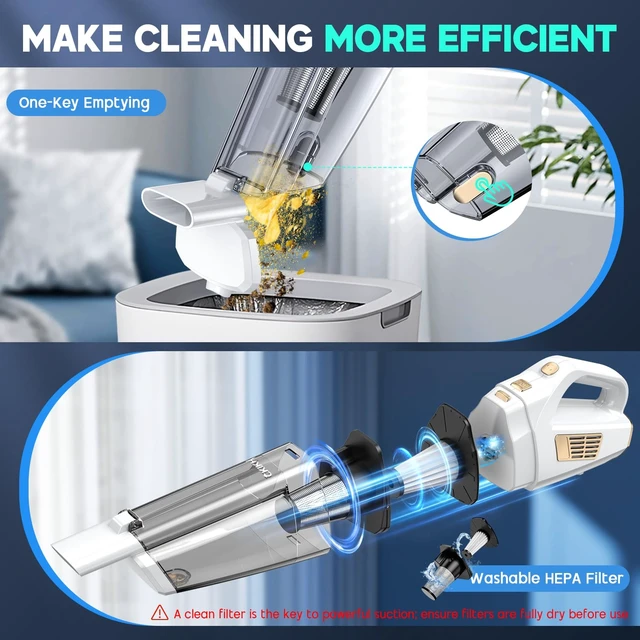 Alt view image 6 of 7 - CKIKH Handheld Vacuum Cordless 15000PA, Hand Held Car Vacuum Cleaner | Portable, Multi-Nozzles & Washable Filter, Lightweight Rechargeable, For Home, Car, Office, Pets