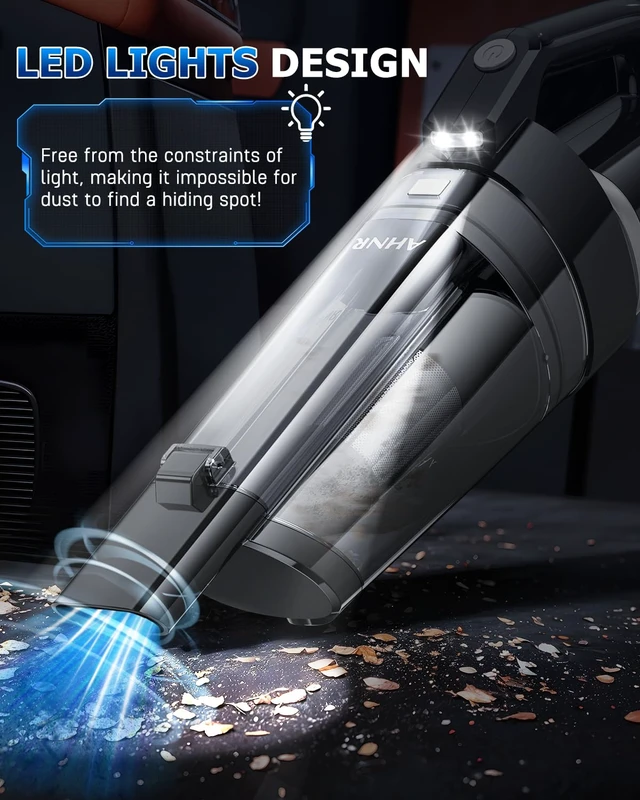 Alt view image 5 of 7 - AHNR Handheld Vacuum Cleaner Cordless Rechargeable 16000PA for Car Home | Strong Suction, Built-in LED Light & 2 HEPA Filters, Portable Hand Held Car Vacuum Cordless Rechargeable for Car Cleaning