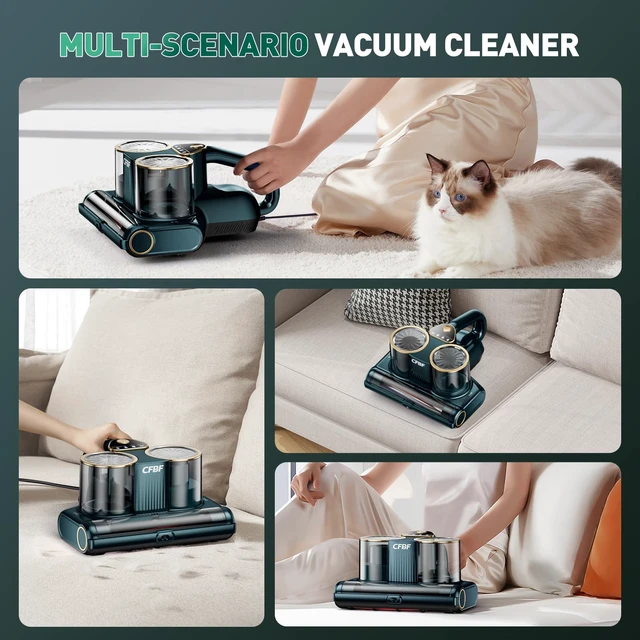 Alt view image 7 of 7 - CFBF Mattress Bed Vacuum Cleaner with 16Kpa Suction & 253.7nm UV-C Light | Ultrasonic & High Heating, 500W Powerful Double-Cup Handheld Vacuums for Bed, Sofa, Couch, Crib, 16.4FT Corded