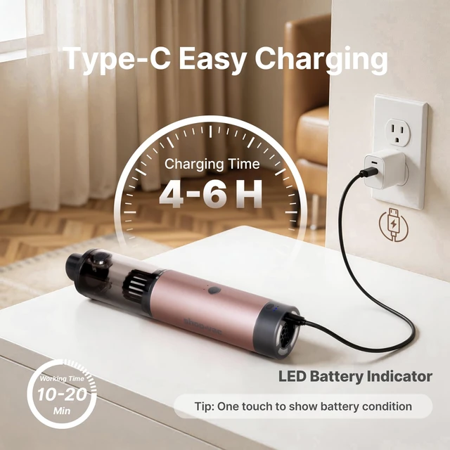 Alt view image 5 of 7 - Shop-Vac S4 15000Pa Handheld Mini Car Vacuum Cordless, LED Light, Champagne | 4-in-1 Multi-Function Desk Vacuum, Brushless Motor, Multiple Nozzles, 2 Modes, for Car, Home, Office, Keyboard Cleaning