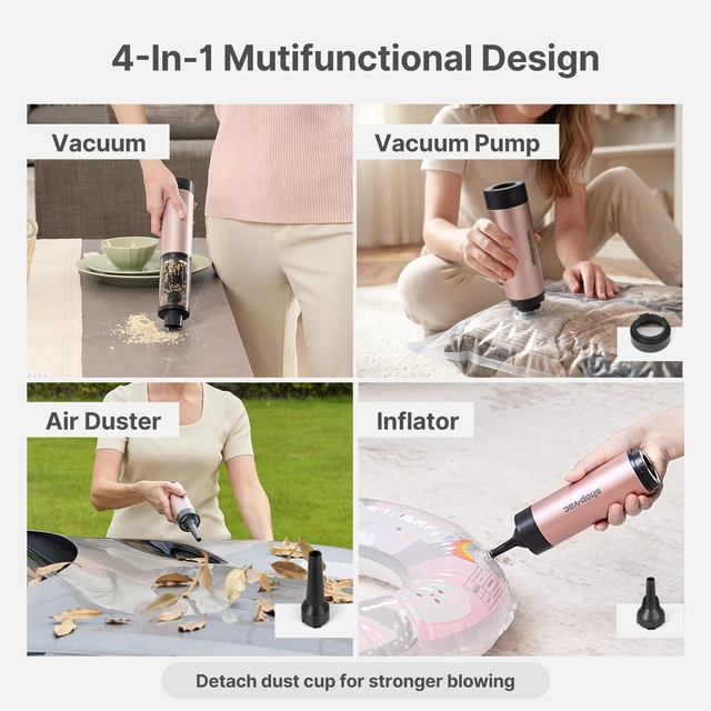 Alt view image 6 of 7 - Shop-Vac S4 15000Pa Handheld Mini Car Vacuum Cordless, LED Light, Champagne | 4-in-1 Multi-Function Desk Vacuum, Brushless Motor, Multiple Nozzles, 2 Modes, for Car, Home, Office, Keyboard Cleaning