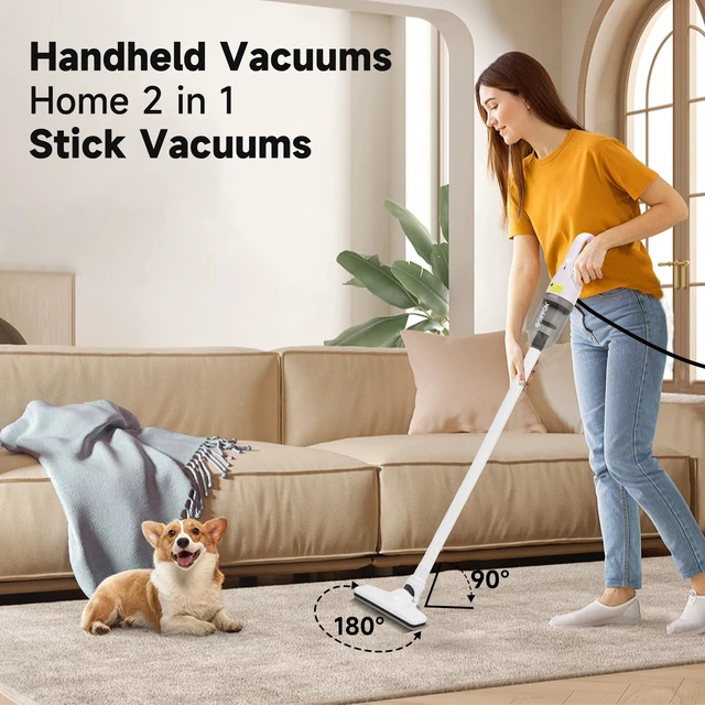 Alt view image 3 of 7 - TROURAY Handheld Vacuum Cleaner,6 in 1 Corded Stick Vacuum Cleaner(White) | Ideal for Carpet, Hardwood Floor, Car, Lightweight Body, Battery Recharge, Portable & Compant, 180° Rotatable Brush