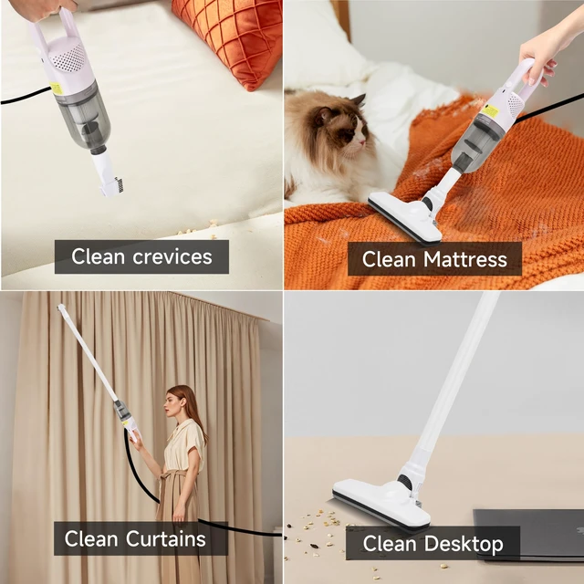 Alt view image 6 of 7 - TROURAY Handheld Vacuum Cleaner,6 in 1 Corded Stick Vacuum Cleaner(White) | Ideal for Carpet, Hardwood Floor, Car, Lightweight Body, Battery Recharge, Portable & Compant, 180° Rotatable Brush