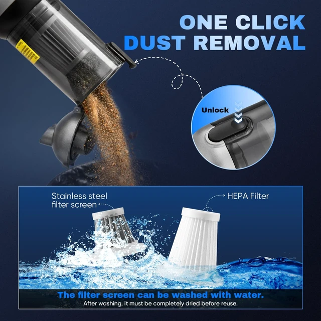 Alt view image 7 of 7 - Saker 4 in1 Handheld Car Vacuum Portable Cordless 20000Pa HL157 Silver | LED Display,Vacuum, Blower, Sealing And Inflation Modes,One-Touch Dust Release, Portable Mini Vacuums for Car, Home