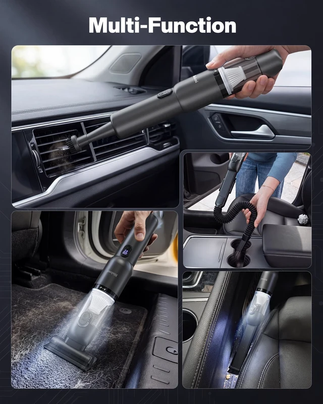 Alt view image 6 of 7 - Car Vacuum 4-in-1 Small Handheld Vacuum w/ 20000Pa Suction, Cordless Hand Held Vacuum Rechargeable w/ Power Display, Portable Cordless Mini Car Vacuum with Led Light for Car Home Office Desk Keyboard