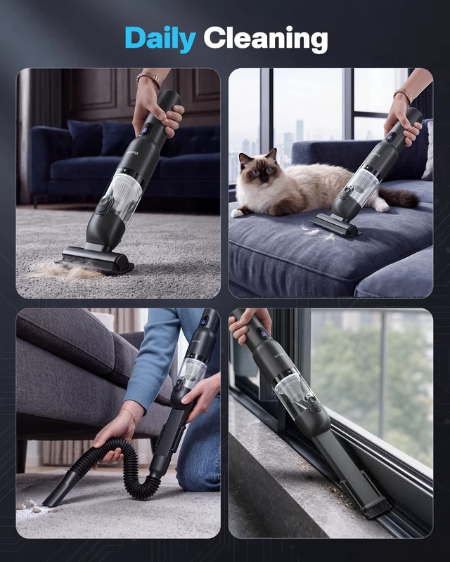 Alt view image 7 of 7 - Car Vacuum 4-in-1 Small Handheld Vacuum w/ 20000Pa Suction, Cordless Hand Held Vacuum Rechargeable w/ Power Display, Portable Cordless Mini Car Vacuum with Led Light for Car Home Office Desk Keyboard