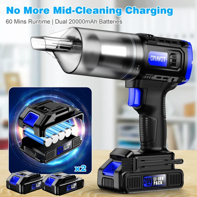 Alt view image 3 of 7 - Car Vacuum Cordless, 35000PA Strong Suction Handheld Vacuum with 2 Detachable Batteries, 60Min Runtime Portable Vacuum Cleaner for Car Detailing, Pet Hair, Home Couch & Office, 350ML XL Dust Cup