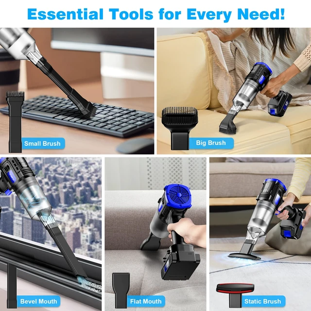 Alt view image 5 of 7 - Car Vacuum Cordless, 35000PA Strong Suction Handheld Vacuum with 2 Detachable Batteries, 60Min Runtime Portable Vacuum Cleaner for Car Detailing, Pet Hair, Home Couch & Office, 350ML XL Dust Cup