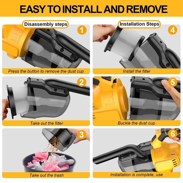 Alt view image 4 of 7 - 5-in-1 Cordless Handheld Vacuum Compatible with Dewalt 20V Batteries, 400W Powerful Motor, 55 CFM Suction, HEPA Filtration for Car, Pet Hair, Carpets, (Tool Only)