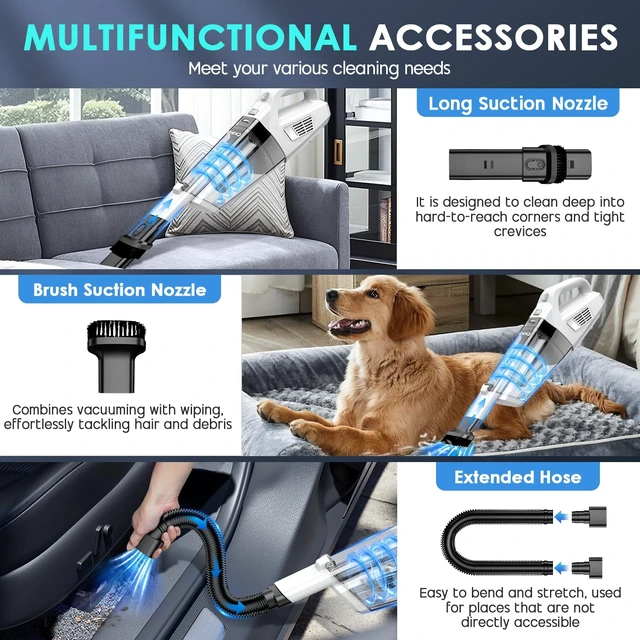 Alt view image 3 of 7 - CKIKH Handheld Vacuum Cordless, 15000PA Hand Held Car Vacuum Cleaner | Strong Suction with Multi-Nozzles & Washable Filter, Lightweight Rechargeable, Portable Vacuum Cleaner for Home, Car, Pets