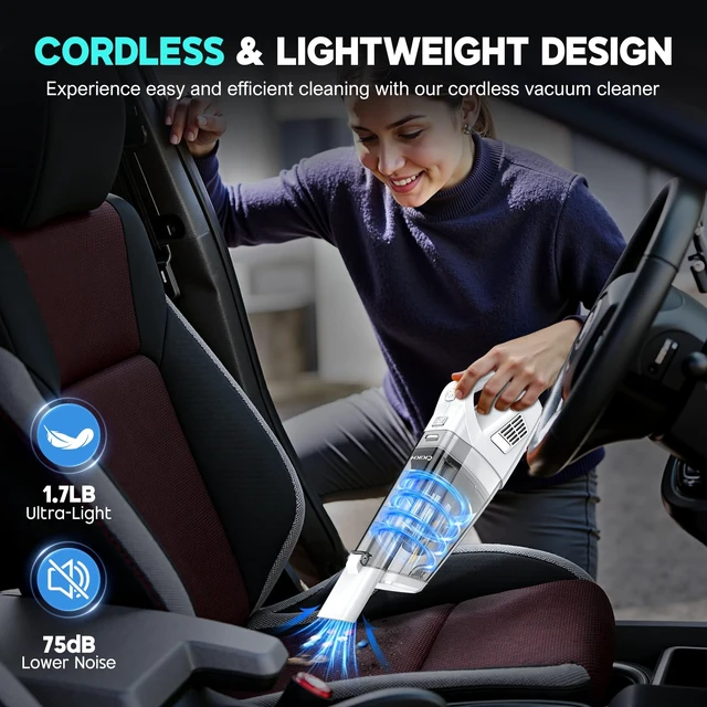 Alt view image 7 of 7 - CKIKH Handheld Vacuum Cordless, 15000PA Hand Held Car Vacuum Cleaner | Strong Suction with Multi-Nozzles & Washable Filter, Lightweight Rechargeable, Portable Vacuum Cleaner for Home, Car, Pets