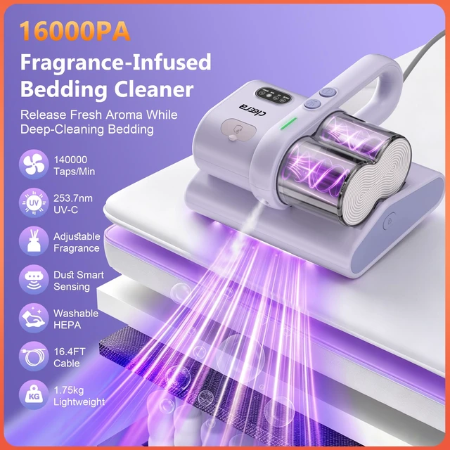 Alt view image 2 of 7 - Cleera Mattress Vacuum Cleaner, 16Kpa Bed Vacuum with 253.7nm UVC Light | Smart Dust Sensor, 140°F Heat, Dual Brushroll, Handheld Vacuums for Bed, Couch, Sofa, Crib, Carpet (Corded, 400W)