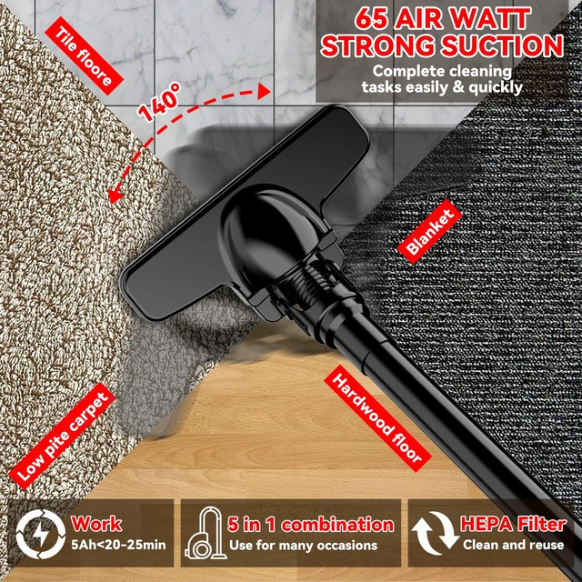 Alt view image 4 of 6 - KXX Cordless Vacuum for Milwaukee M18 Battery, 5 in 1 Handheld Electric Vacuum Cleaner with 500W Powerful Motor, 46 CFM Portable Hand Vacuum with Filtration HEPA for Floor, Carpet, Car (Tool Only)