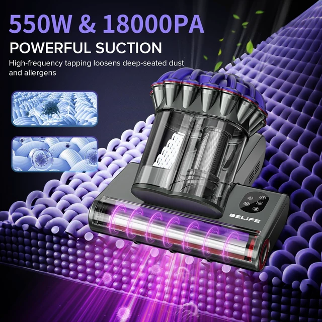 Alt view image 2 of 7 - Belife M8 Mattress Vacuum Cleaner with UV & Hot Air & Heating | 18Kpa 550W Bed Vacuum with Double-Cup & HEPA Filter, Powerful Strong Suction Handheld Couch Cleaner for Sofa Pet Hair, Corded