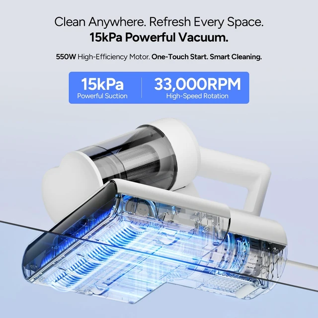 Alt view image 2 of 7 - DR.PREPARE Mattress Vacuum Cleaner,15kPa, 500W Corded Bed Vacuum,UV-C&Heat | Bed Vacuum Cleaner, Pet Hair Remover, 167°F Hot Air with Aroma4-Layer Filtration for Mattress, Bed, Cribs &Sofa