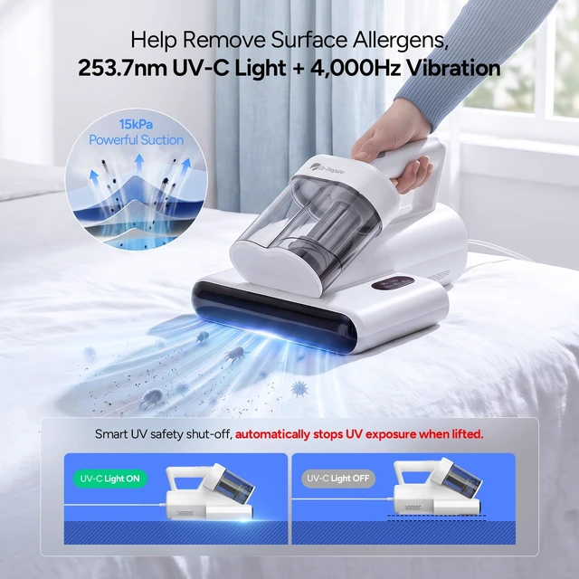 Alt view image 5 of 7 - DR.PREPARE Mattress Vacuum Cleaner,15kPa, 500W Corded Bed Vacuum,UV-C&Heat | Bed Vacuum Cleaner, Pet Hair Remover, 167°F Hot Air with Aroma4-Layer Filtration for Mattress, Bed, Cribs &Sofa
