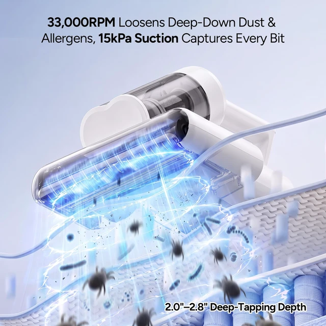 Alt view image 4 of 7 - DR.PREPARE Mattress Vacuum Cleaner,15kPa, 500W Corded Bed Vacuum,UV-C&Heat | Bed Vacuum Cleaner, Pet Hair Remover, 167°F Hot Air with Aroma4-Layer Filtration for Mattress, Bed, Cribs &Sofa