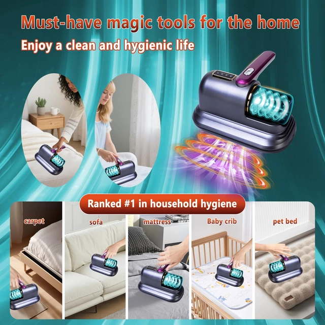 Alt view image 5 of 6 - 4.0Upgraded 12000PA Mattress Vacuum CleanerNO.1German High-Efficiency Brushless MotorCertified Dual 253.7nm UV-C Ultraviolet LampsWireless Handheld Bed Vacuum CleanerSuitable for Beds Sofas