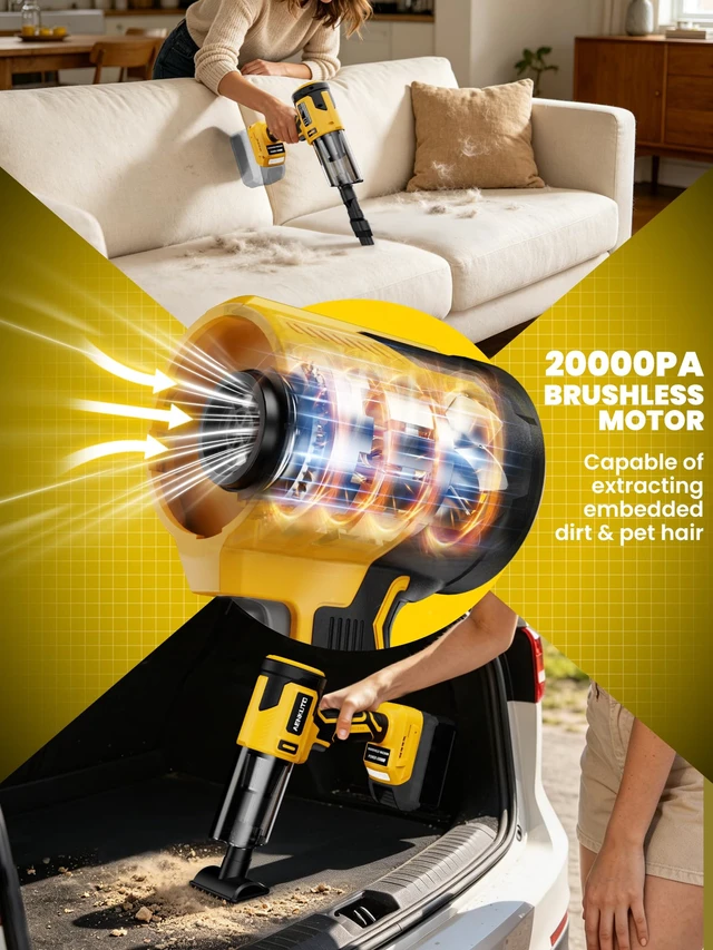 Alt view image 2 of 7 - Cordless Car Vacuum Cleaner Compatible with Dewalt 20V MAX Batteries, Portable Handheld Vacuum for Pet Hair & Sand, Capable of Quick Vehicle Interior & Garage Cleanup, (Battery Not Included)