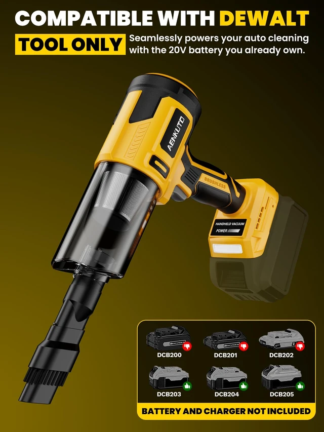 Alt view image 3 of 7 - Cordless Car Vacuum Cleaner Compatible with Dewalt 20V MAX Batteries, Portable Handheld Vacuum for Pet Hair & Sand, Capable of Quick Vehicle Interior & Garage Cleanup, (Battery Not Included)