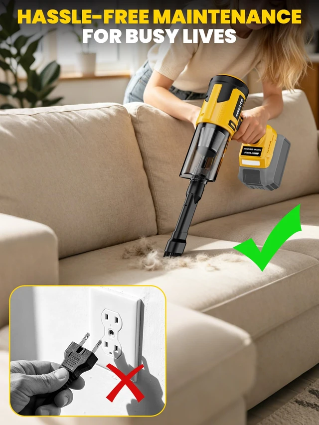 Alt view image 5 of 7 - Cordless Car Vacuum Cleaner Compatible with Dewalt 20V MAX Batteries, Portable Handheld Vacuum for Pet Hair & Sand, Capable of Quick Vehicle Interior & Garage Cleanup, (Battery Not Included)