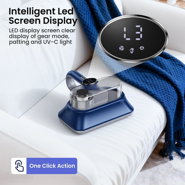Alt view image 4 of 7 - Mattress Vacuum Cleaner, Vibration Handheld Vacuum Cleaner with Light and LED Display, HEPA Filter, Handheld Hoover Cordless for Bed, Carpet, Sofa, Pillows