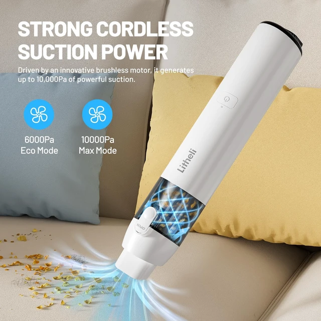 Alt view image 3 of 7 - LiTHELi Handheld Vacuum Cordless, 10,000Pa Powerful Suction with Rechargeable U-Battery, Ultra Lightweight Mini Dust Buster for Car, Home, Pet Hair & Crevices Black