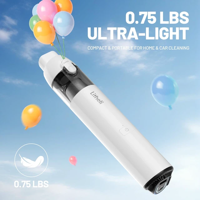 Alt view image 2 of 7 - LiTHELi Handheld Vacuum Cordless, 10,000Pa Powerful Suction with Rechargeable U-Battery, Ultra Lightweight Mini Dust Buster for Car, Home, Pet Hair & Crevices Black