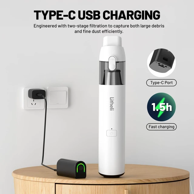 Alt view image 7 of 7 - LiTHELi Handheld Vacuum Cordless, 10,000Pa Powerful Suction with Rechargeable U-Battery, Ultra Lightweight Mini Dust Buster for Car, Home, Pet Hair & Crevices Black