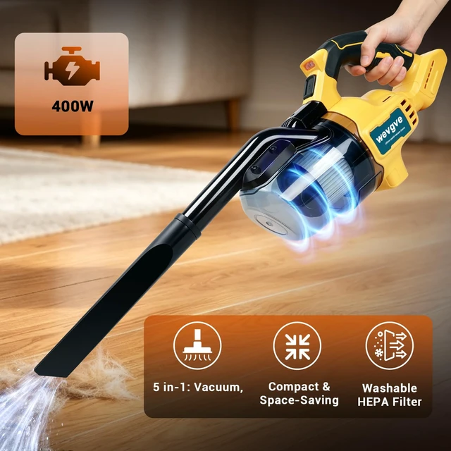Alt view image 4 of 7 - wevgbv Cordless Vacuum Compatible with Dewalt 20V Battery | 5 in 1 Handheld Vacuum Cleaner with 400W Motor, 46 CFM Portable Vacuum for Floor Pet Hair, Car (Tool Only)