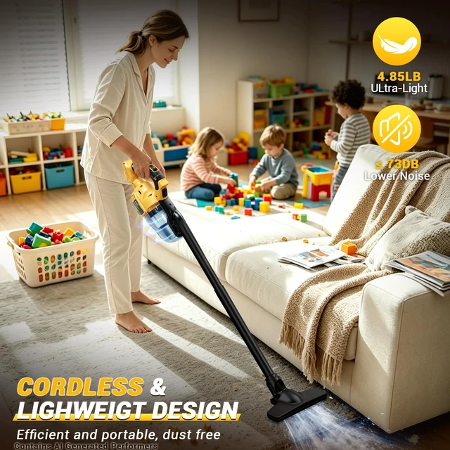 Alt view image 5 of 7 - wevgbv Cordless Vacuum Compatible with Dewalt 20V Battery | 5 in 1 Handheld Vacuum Cleaner with 400W Motor, 46 CFM Portable Vacuum for Floor Pet Hair, Car (Tool Only)