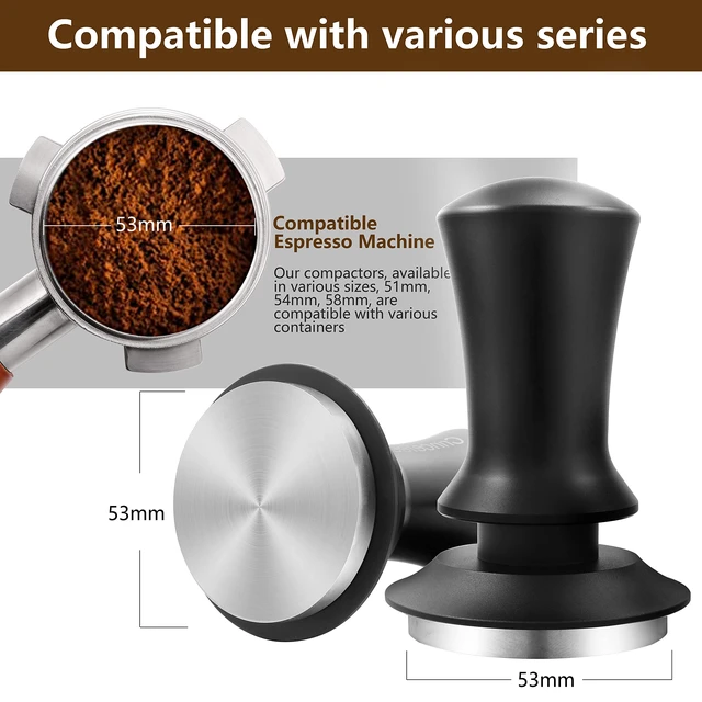 Alt view image 4 of 5 - K COOL Espresso Hand Tamper, Premium Barista Coffee Tamper with Calibrated Spring, 100% Flat Stainless Steel Base Tamper for Breville Series 54mm Portafilter Basket (53mm, Black)