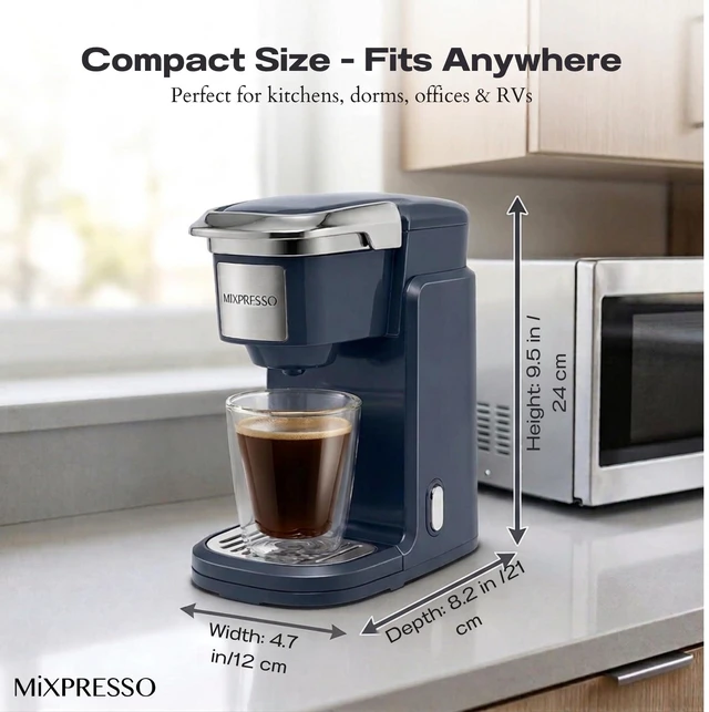 Alt view image 2 of 7 - Mixpresso Single Serve Coffee Maker K Cup Coffee Maker for K Pods & Grounds | Compact 800W Gray Coffee Machine with 12 Oz Water Tank, Fast Brew & Auto Shut-Off, Small Design for Travel, Office