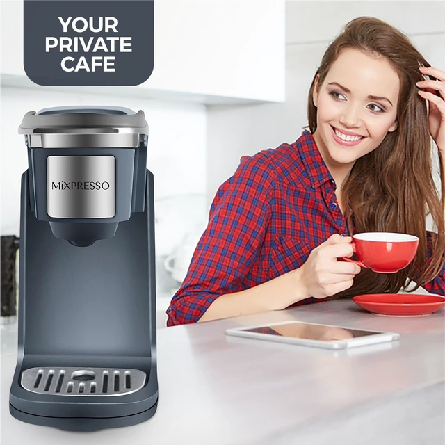 Alt view image 4 of 7 - Mixpresso Single Serve Coffee Maker K Cup Coffee Maker for K Pods & Grounds | Compact 800W Gray Coffee Machine with 12 Oz Water Tank, Fast Brew & Auto Shut-Off, Small Design for Travel, Office