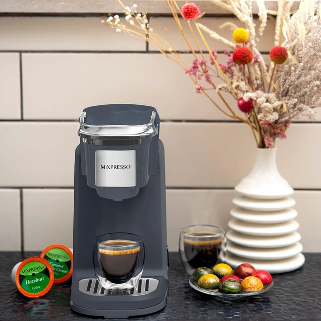 Alt view image 6 of 7 - Mixpresso Single Serve Coffee Maker K Cup Coffee Maker for K Pods & Grounds | Compact 800W Gray Coffee Machine with 12 Oz Water Tank, Fast Brew & Auto Shut-Off, Small Design for Travel, Office