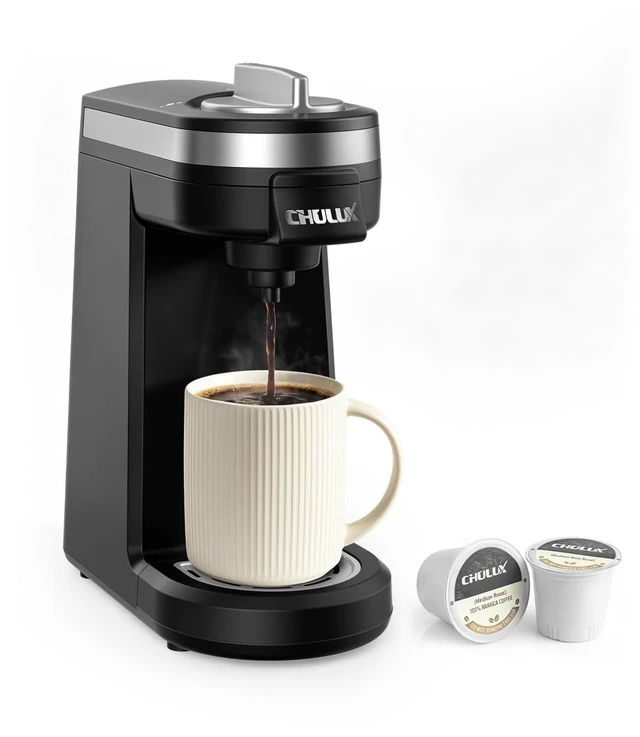 Main image of CHULUX Single Serve Coffee Maker for K Cup Pod, Fast-Heating System, Black | Four-Hole Multi-Stream Needle, Single Cup Brewing, Portable Compact Design, Adjustable Drip Tray, Food Grade Material