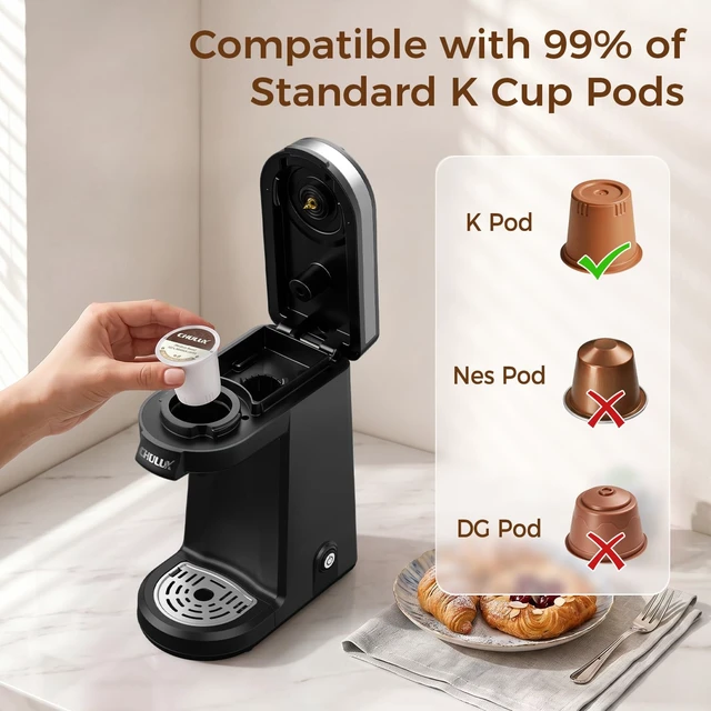 Alt view image 2 of 7 - CHULUX Single Serve Coffee Maker for K Cup Pod, Fast-Heating System, Black | Four-Hole Multi-Stream Needle, Single Cup Brewing, Portable Compact Design, Adjustable Drip Tray, Food Grade Material