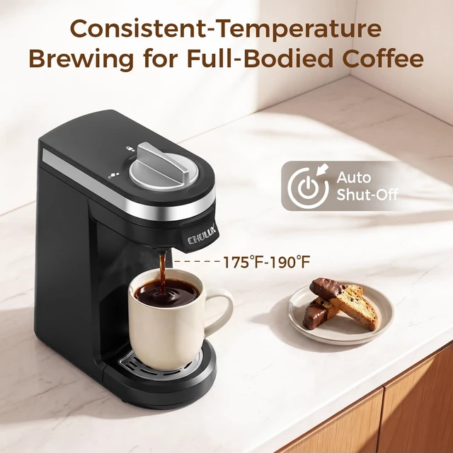 Alt view image 3 of 7 - CHULUX Single Serve Coffee Maker for K Cup Pod, Fast-Heating System, Black | Four-Hole Multi-Stream Needle, Single Cup Brewing, Portable Compact Design, Adjustable Drip Tray, Food Grade Material