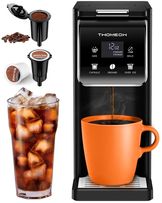 Main image of Coffee Maker Hot & Iced With Bold Setting,Single Serve Coffee Maker For K Cup And Grounds,52 Oz Removable Water Tank,6-14 Oz Brew Sizes,One Cup Kcup Coffee Machine With Reusable Filter,(Black)